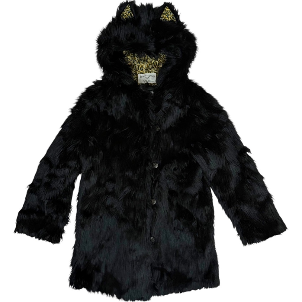 SpiritHoods Black Wolf Faux Fur Coat Hooded Ears Rare L - Picture 4 of 13